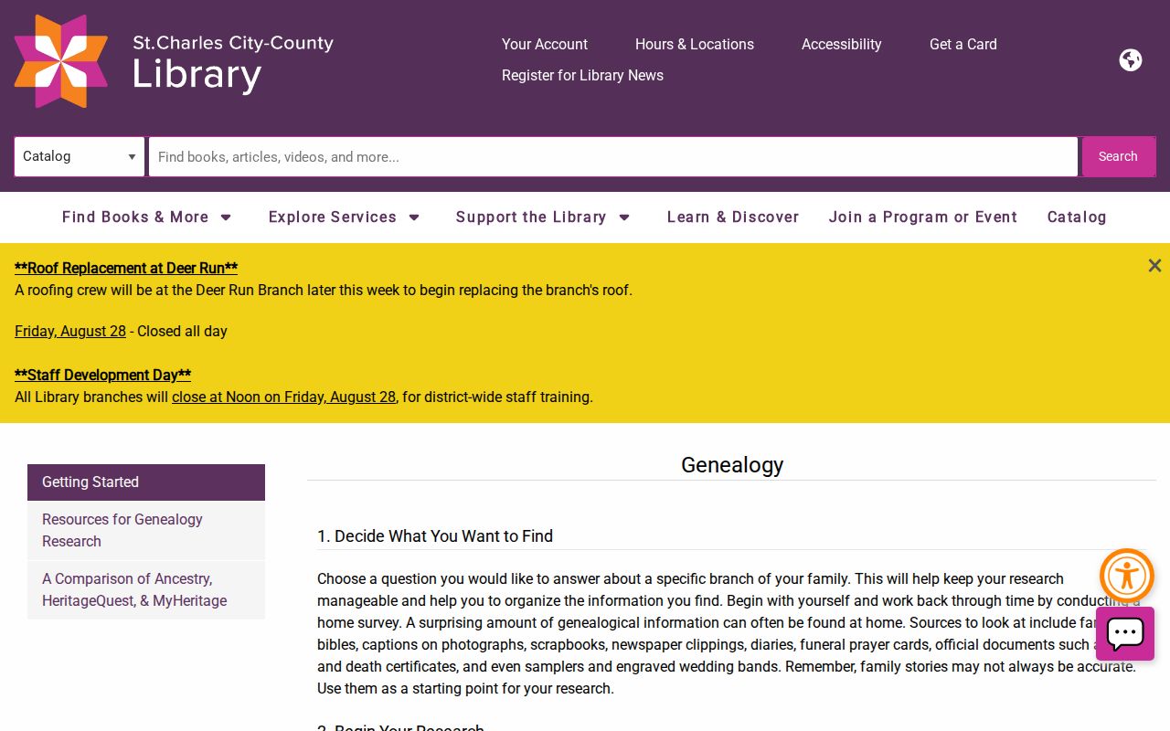 St. Charles city directory research at the library genealogy and local-history collection