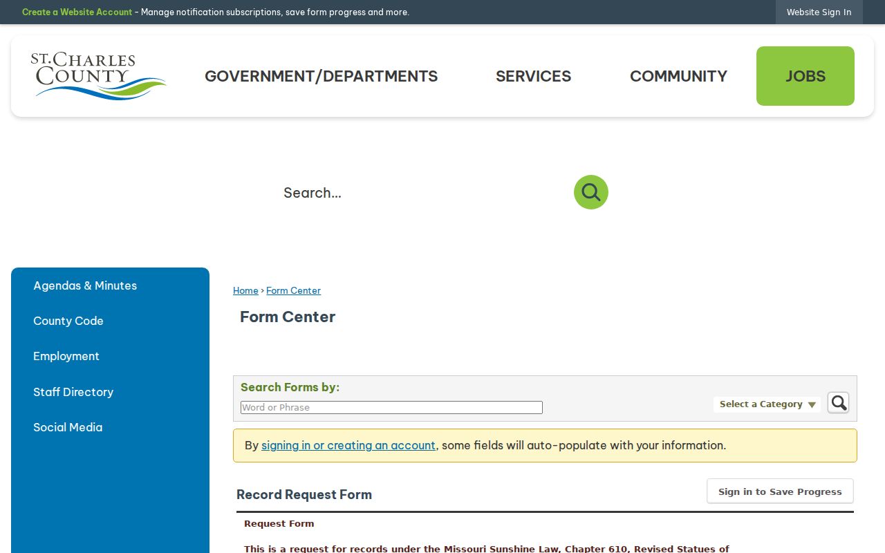 St. Charles residents directory Sunshine record request form